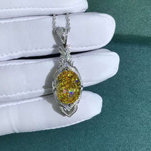 Load image into Gallery viewer, 10 Carat Yellow Oval Cut Halo VVS Simulated Sapphire Pendant Necklace