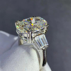 BIG 6 Carat Oval Cut Moissanite Ring Double Prong Basket Three Stone VVS K-M Colorless