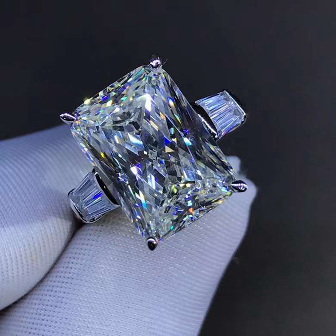 6 Carat Elongated Cushion Cut Moissanite Ring Three Stone VVS K-M Colorless