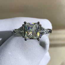 Load image into Gallery viewer, 1 Carat K-M Colorless Radiant Cut Three Stone Cathedral Simulated Sapphire Ring