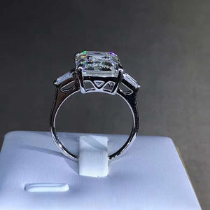 5 Carat Emerald Cut Moissanite Ring Three Stone Basket VVS G-H Colorless