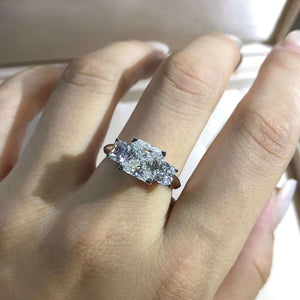 2 Carat K-M Colorless Radiant Cut Three Stone Plain Shank VVS Simulated Sapphire Ring