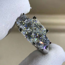 Load image into Gallery viewer, 2 Carat K-M Colorless Radiant Cut Three Stone Plain Shank VVS Simulated Sapphire Ring