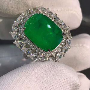 HUGE 10 Carat VVS Cushion cut Green Lab Emerald Double Halo Ring