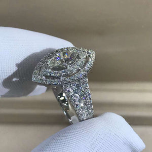 1 Carat K-M Colorless Marquise Double Halo Split Shank VVS Simulated Sapphire Ring