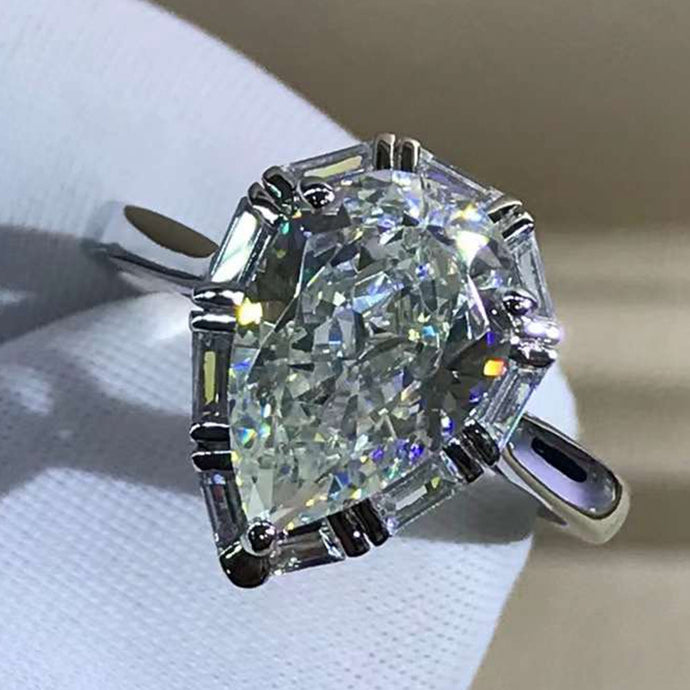 4 Carat Pear Cut Moissanite Ring K-M Color Halo Cathedral Pinched Shank