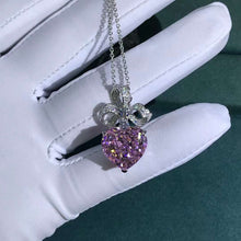 Load image into Gallery viewer, 15 Carat Pink Heart Cut Bow Knot Halo VVS Simulated Sapphire Necklace