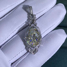 Load image into Gallery viewer, 10 Carat K-M Colorless Oval Cut Halo VVS Simulated Sapphire Pendant Necklace