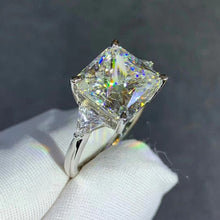 Load image into Gallery viewer, 6 Carat K-M Colorless Square Radiant Cut 4 Claw Three Stone Simulated Sapphire Ring