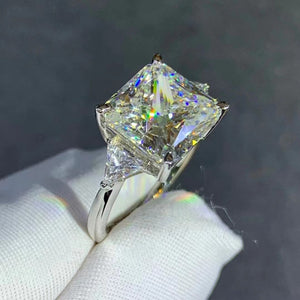 6 Carat K-M Colorless Square Radiant Cut 4 Claw Three Stone Simulated Sapphire Ring