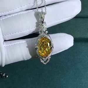 10 Carat Yellow Oval Cut Halo VVS Simulated Sapphire Pendant Necklace