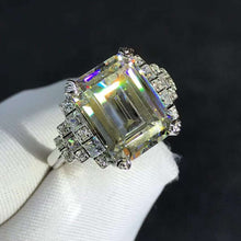 Load image into Gallery viewer, 5 Carat Emerald Cut Moissanite Ring Side Stone Plain Shank VVS K-M Colorless