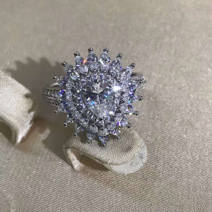 1 Carat Pear Cut Moissanite Ring Bead-set Band Double Halo Starburst Bead-set