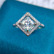 Load image into Gallery viewer, Kite Set 1 Carat D Colorless Princess Cut Floating Halo Certified VVS Moissanite Ring