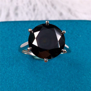 5 Carat Black Color Solitaire Round Cut Certified VVS Moissanite Ring