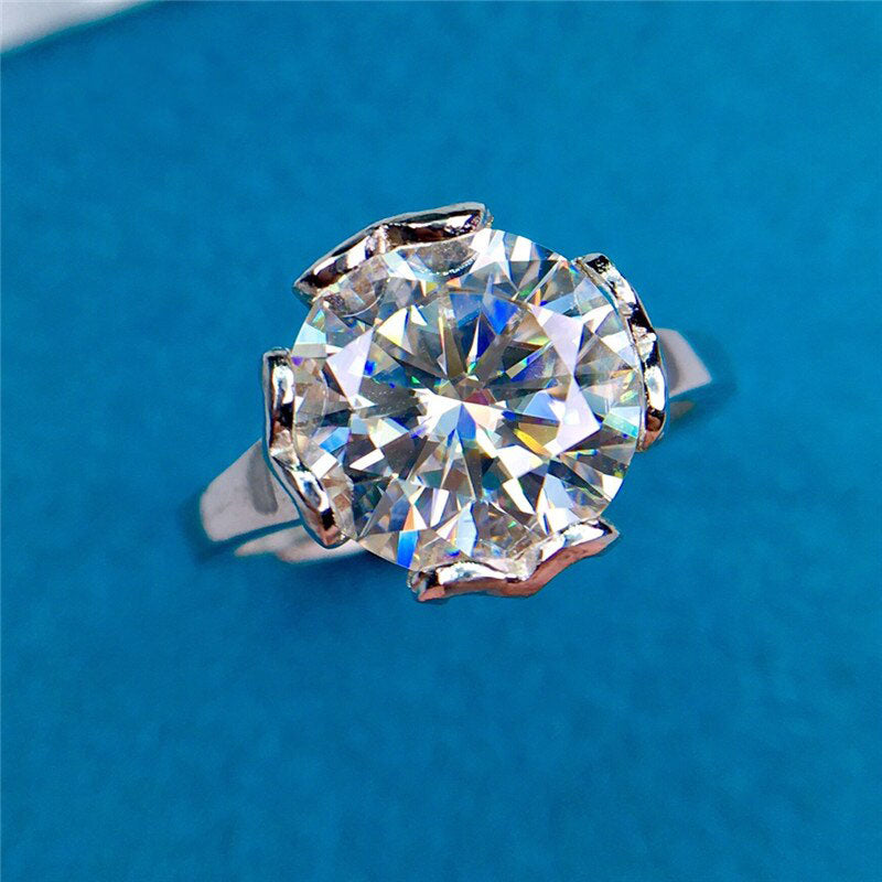 4 Carat D Colorless Solitaire Heart Profile Round Cut Certified VVS Moissanite Ring