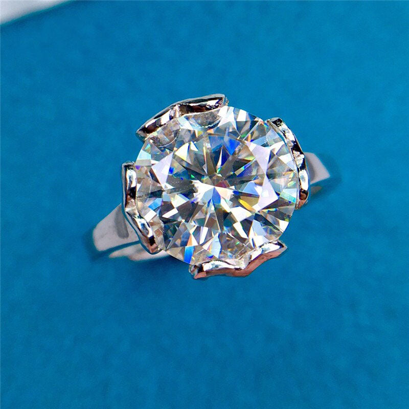 4 Carat Round Cut Moissanite Ring Solitaire Heart Profile Certified VVS D Color