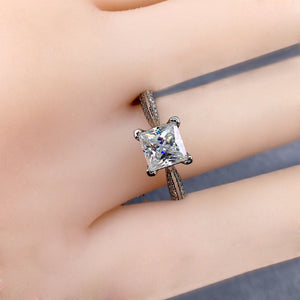 1 Carat D Color Princess Cut Reverse Tapered Shank Certified VVS Moissanite Ring