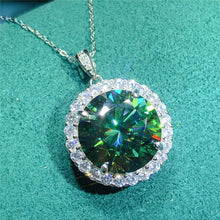 Load image into Gallery viewer, 10 Carat Green Round Cut 4 Prong Halo Certified VVS Moissanite Necklace