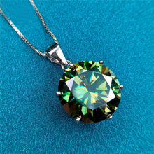 Load image into Gallery viewer, 10 Carat Green Round Cut 6 Prong Solitaire Pendant Certified VVS Moissanite Necklace