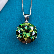 Load image into Gallery viewer, 10 Carat Green Round Cut 6 Prong Solitaire Pendant Certified VVS Moissanite Necklace