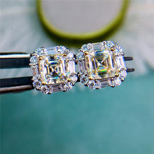 Load image into Gallery viewer, 2 Carat D Color Square Radiant Cut Octagon Halo Certified VVS Moissanite Stud Earrings