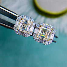 Load image into Gallery viewer, 2 Carat D Color Square Radiant Cut Octagon Halo Certified VVS Moissanite Stud Earrings