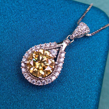 Load image into Gallery viewer, 2 Carat Yellow Round Cut Water Drop Halo Milgrain VVS Moissanite Necklace