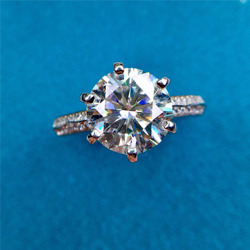 3 Carat D Color Round Cut 6 Prong Bead-set Certified VVS Moissanite Ring