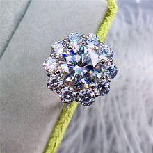 Load image into Gallery viewer, 3 Carat D Color Round Cut Flower Halo Certified VVS Moissanite Ring