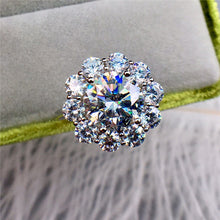 Load image into Gallery viewer, 3 Carat D Color Round Cut Flower Halo Certified VVS Moissanite Ring