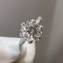 Load image into Gallery viewer, 3 Carat D Color Round Cut Unique Crown Gleaming Pave Wrap Moissanite Ring