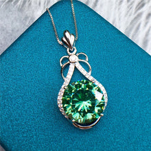 Load image into Gallery viewer, 5 Carat Green Round Cut 4 Prong Pear Halo VVS Moissanite Pendant Necklace
