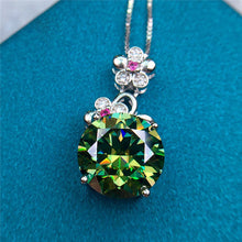 Load image into Gallery viewer, 5 Carat Green Round Cut Flower Link Chain Certified VVS Moissanite Necklace