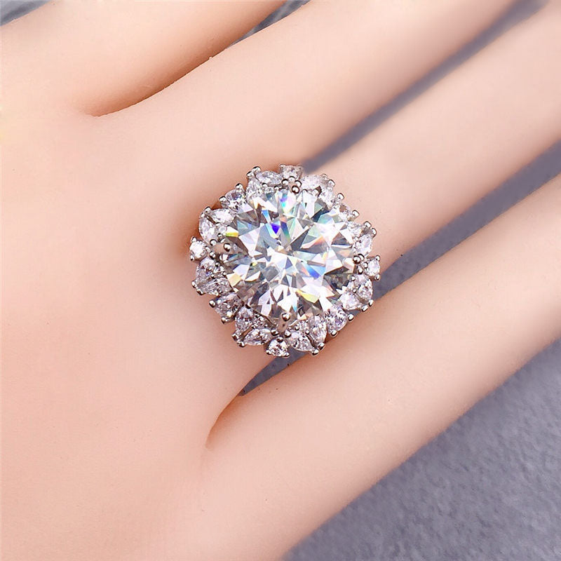 6 Carat Round Cut Moissanite Ring Octogen Snowflake Certified VVS D Color