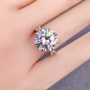 6 Carat Round Cut Moissanite Ring 8 Prong Pinched Split Shank Certified VVS D Color