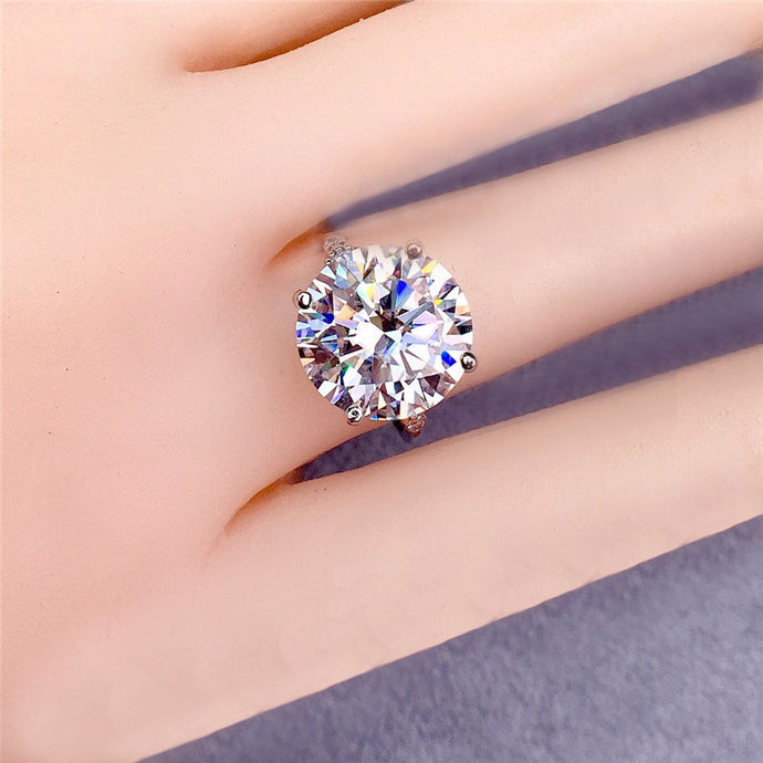6 Carat Round Cut Moissanite Ring D Color Thin Band 4 Prong 5-stone