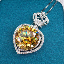 Load image into Gallery viewer, 10 Carat Yellow Round Cut Double Heart Halo Princess Crown Moissanite Necklace