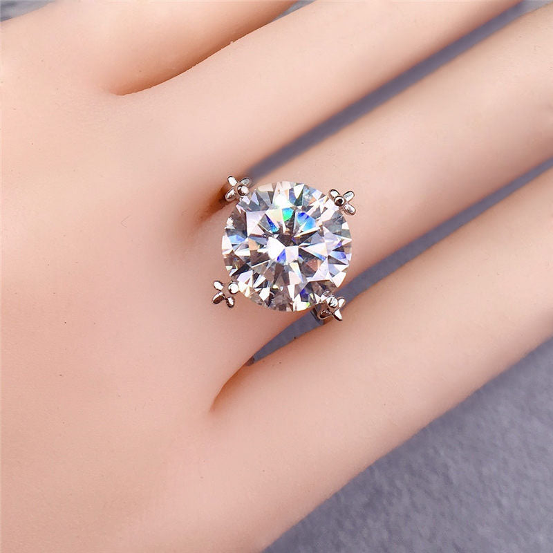 6 Carat Round Cut Moissanite Ring Solitaire Cross Style Certified VVS D Color