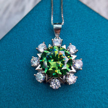 Load image into Gallery viewer, 5 Carat Green Round Cut Starburst Snowflake Certified VVS Moissanite Necklace