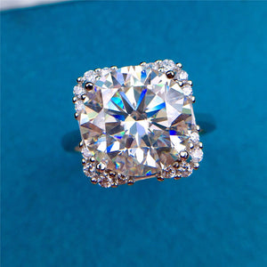 6 Carat D Color Round Cut Square Halo Straight Shank Certified VVS Moissanite Ring