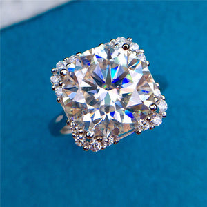 6 Carat Round Cut Moissanite Ring Square Halo Straight Shank Certified VVS D Color