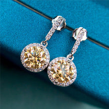 Load image into Gallery viewer, 2-4 Carat Yellow Round Cut Bead-set Halo Certified VVS Moissanite Drop Earrings