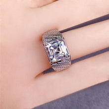 Load image into Gallery viewer, 3 Carat D Color Asscher Cut Diagonal Bead set Wide Tapered Band VVS Moissanite Ring