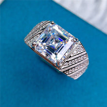 Load image into Gallery viewer, 3 Carat D Color Asscher Cut Diagonal Bead set Wide Tapered Band VVS Moissanite Ring