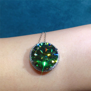 13 Carat Green Round Cut Floating Halo VVS Moissanite Pendant Chain Necklace