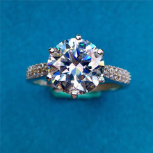 Load image into Gallery viewer, 3 Carat D Color Round Cut 6 Prong Bead-set Reverse Tapered Shank Moissanite Ring