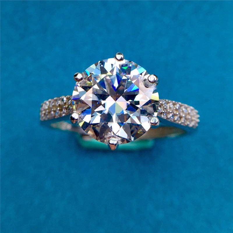 3 Carat D Color Round Cut 6 Prong Bead-set Reverse Tapered Shank Moissanite Ring