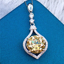 Load image into Gallery viewer, 5 Carat Yellow Round Cut Tear Drop 3 Stone Floating Halo Pendant Moissanite Necklace