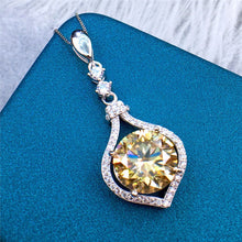Load image into Gallery viewer, 5 Carat Yellow Round Cut Tear Drop 3 Stone Floating Halo Pendant Moissanite Necklace